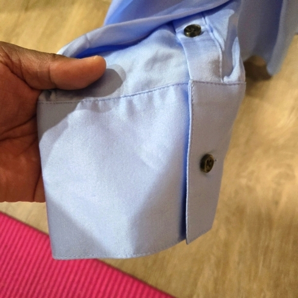 LANE BRYANT BABY BLUE SILK BLOUSE - Picture 4 of 4